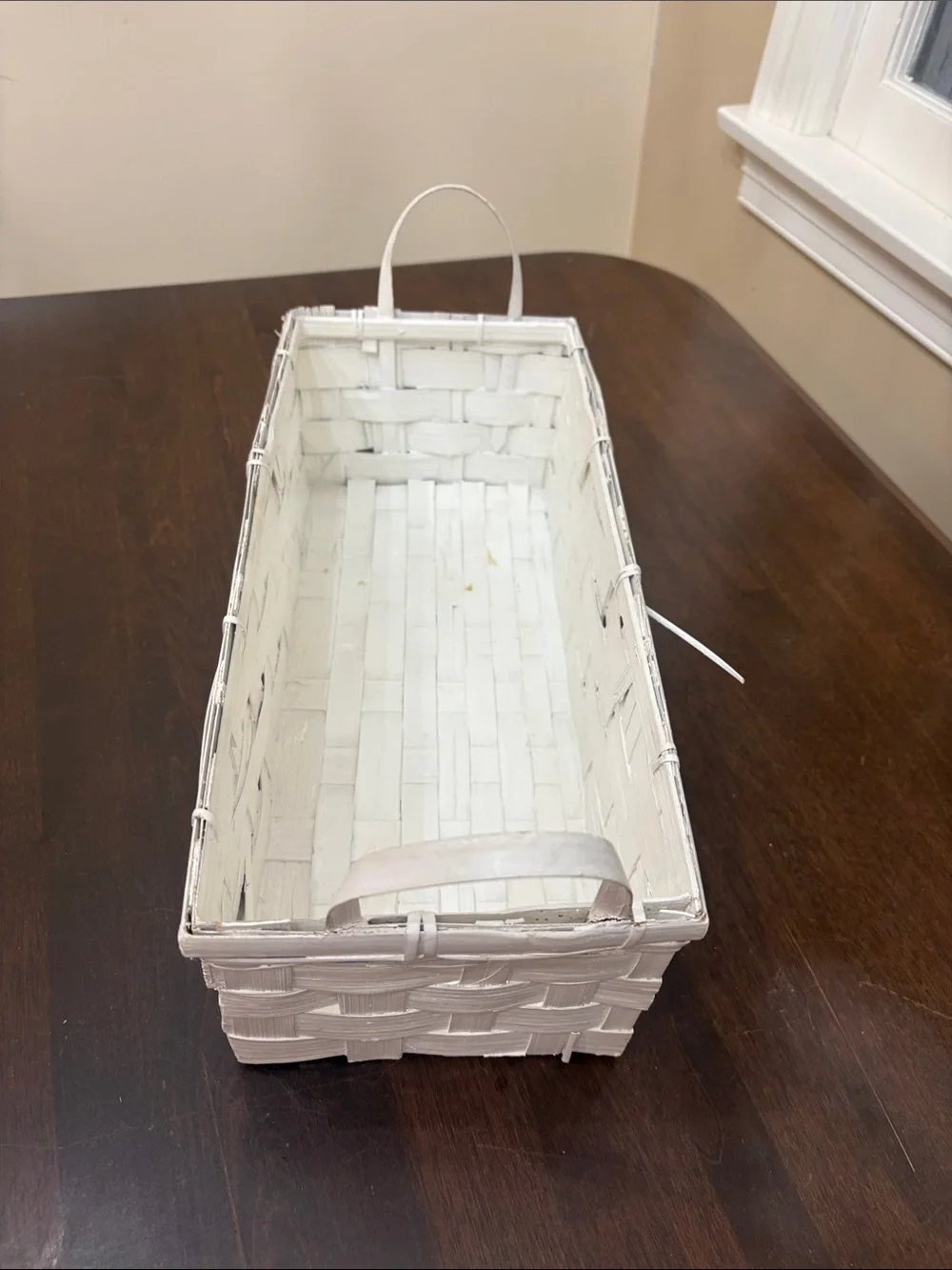 White Woven Rectangular Basket with Strawberry painting